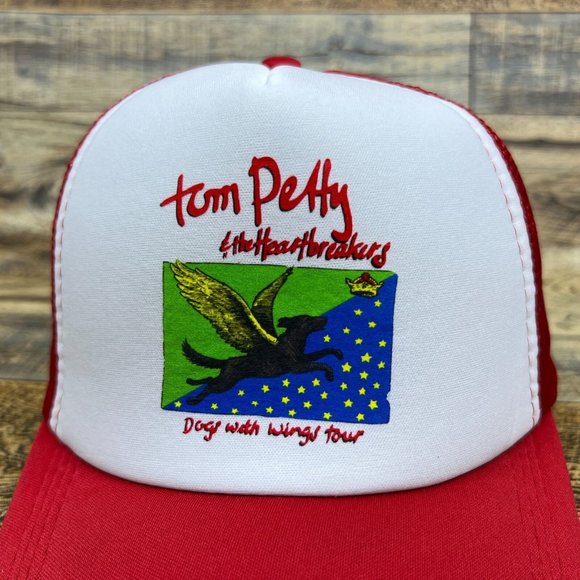 Tom Petty Mens Trucker Hat Red Snapback Dogs With Wings Tour 1995 Rock Ball Cap - Picture 3 of 8